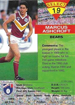 1994 Select AFL #19 Marcus Ashcroft Back